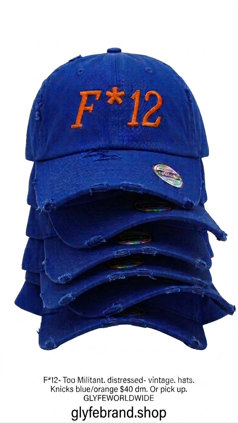 F*12 — Knicks Blue / Orange F*12 distressed vintage dad hats stacked
